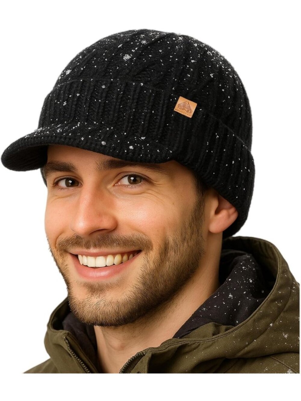 TOP-EX DryKnit™ Waterproof Merino Wool L/XL/XXL Beanie Hat with Brim Visor Cap